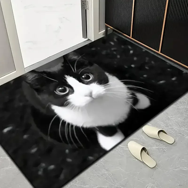Door Mat Black & White Tuxedo Cat Gentleman Pattern Non Slip Washable Rug for Bathroom Entryway Home Decoration