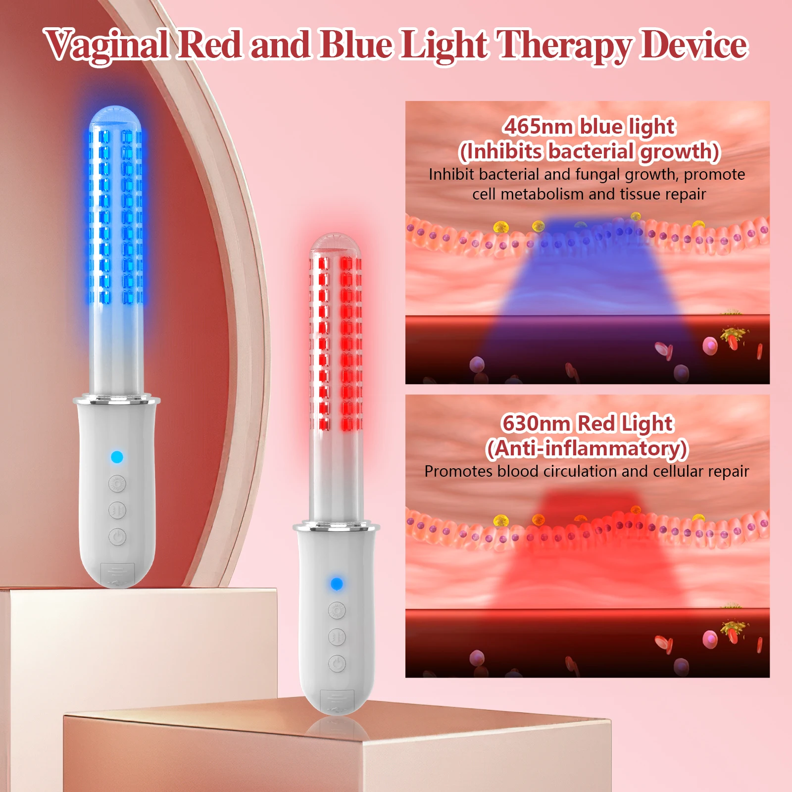 New Female Vaginal Light Therapy Tighten Device 136pcs 465 630nm Red Blue 3 Level Massager Treatment Relax for Women Vaginitis view 3