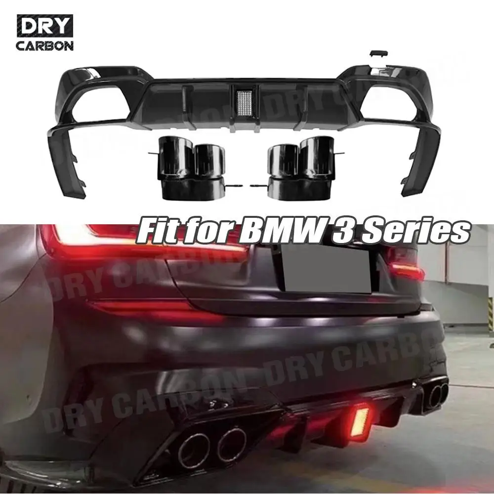 Spoiler diffusore paraurti posteriore con luce a led in acciaio inossidabile punte marmitta di scarico per auto tubi per BMW G20 G28 M Sport