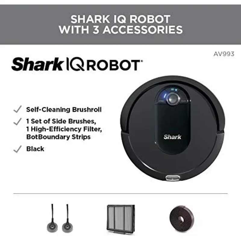 D2BShark AV993 IQ Robot Vacuum,Self Cleaning Brushroll,Advanced Navigation,Perfect for Pet Hair,Compatible with Alexa,Wi Fi ,