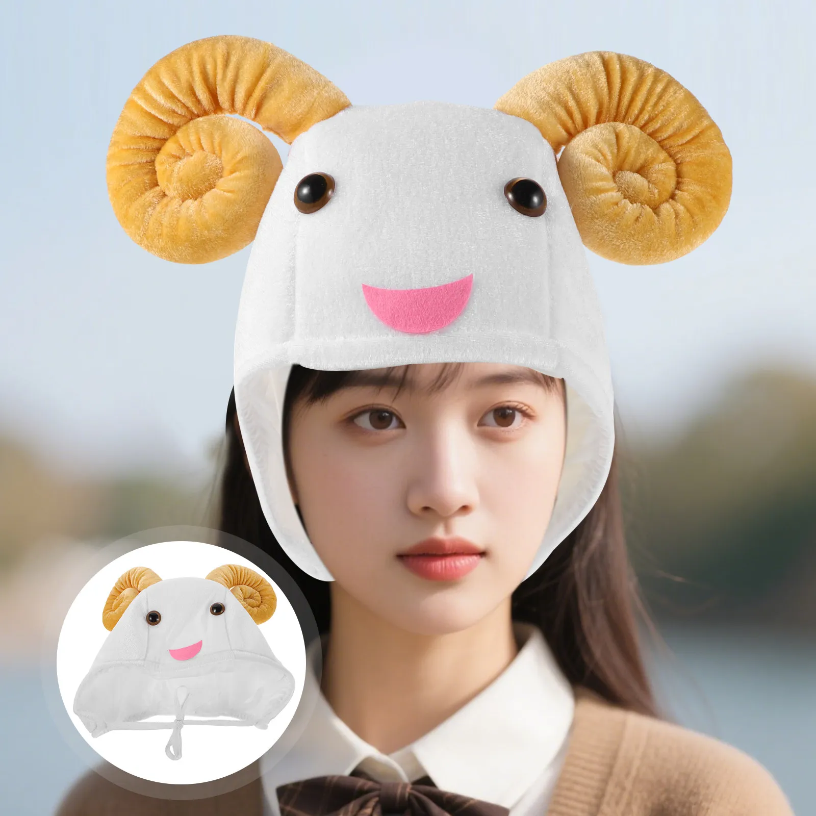 

Шапка-овечка для взрослых: мягкая флисовая теплая шапка с рогами барана и ушками ягненка, идеально подходит для фотосессий, карнавальных вечеринок, тематических вечеринок на ферме, в стиле Овен.