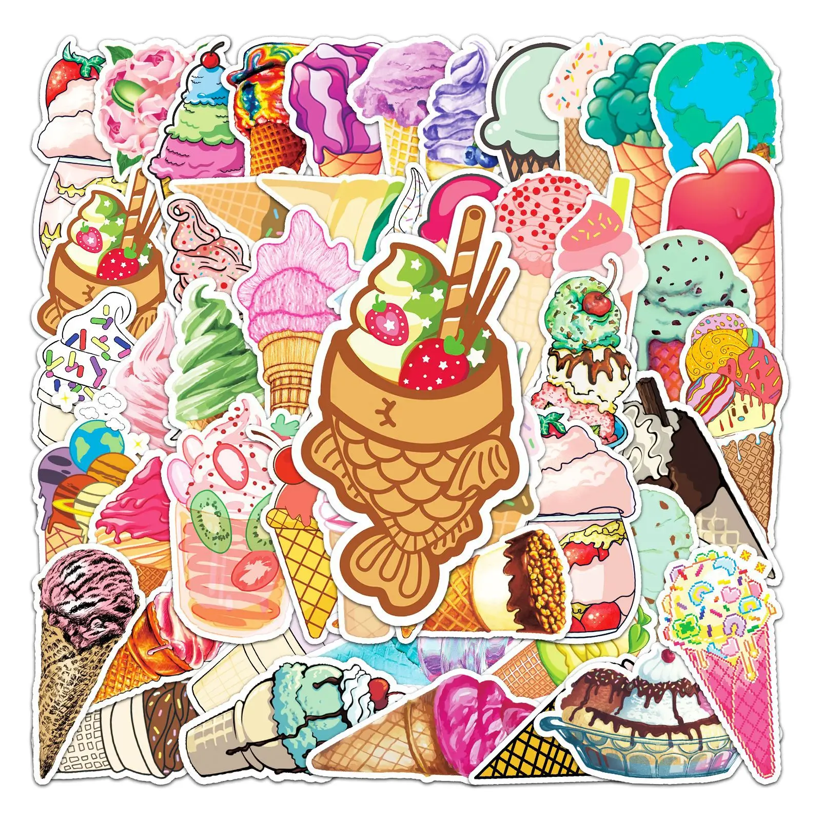 

50PCS Cute Ice Cream Stickers Kawaii Summer Dessert Cartoon Style DIY Decorative Handbook Notebook Waterproof Stickers Kids Toy