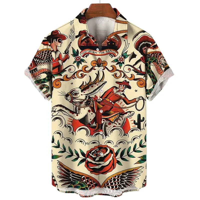 

Humanized theme animal 3D printing men's shirt neutral casual fashion short-sleeved shirt lapel button loose top