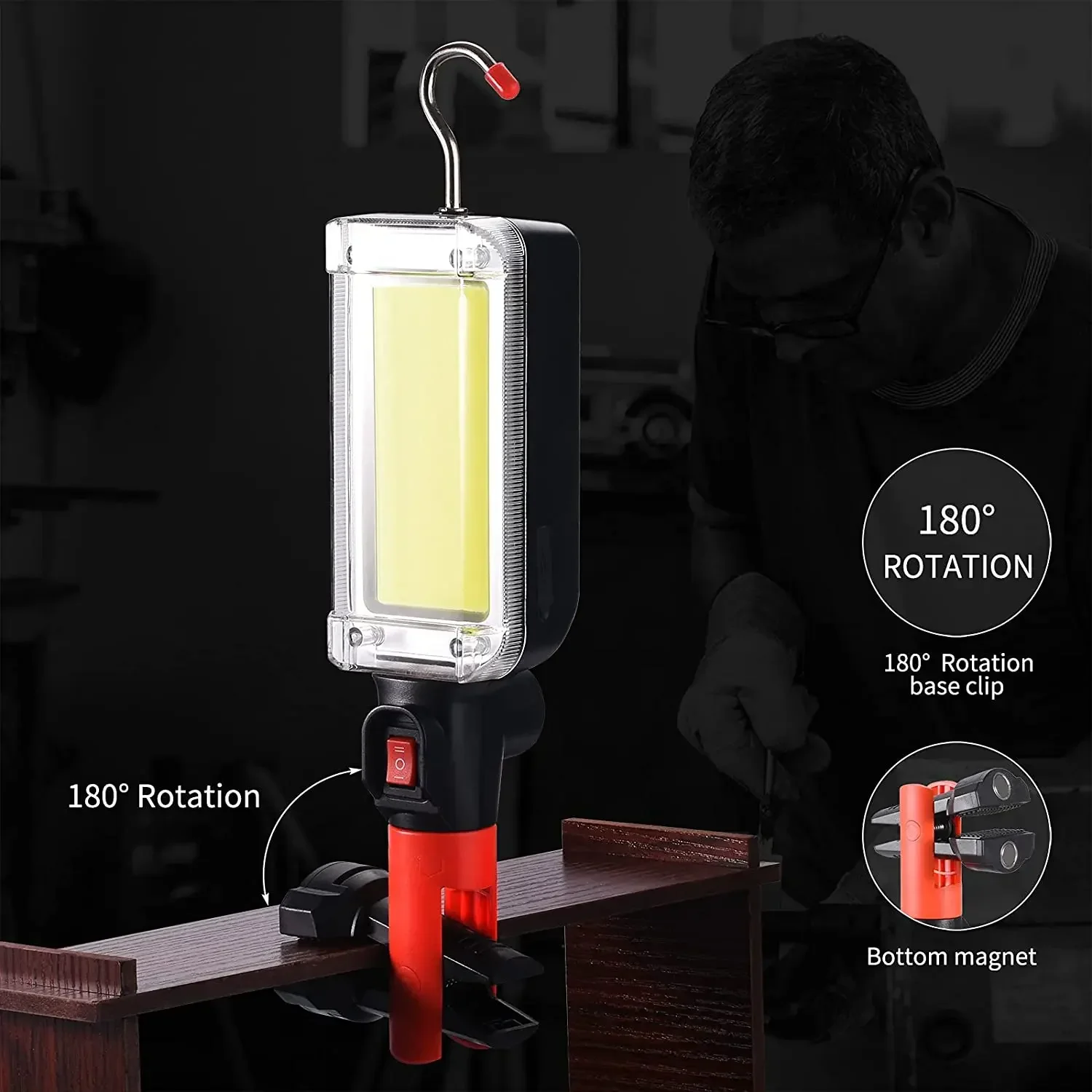 Portable LED Flashlight 18650 USB Charging Adjustable 2-mode Waterproof Magnet Design Emergency Rescue Work Light