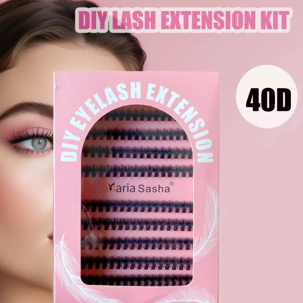 MARIA Sasha Zestaw do samodzielnego przedłużania rzęs, pojedyncze rzęsy, mieszanka kępek, 10 rzędów kępek rzęs z klejem i akcesoriami do rzęs