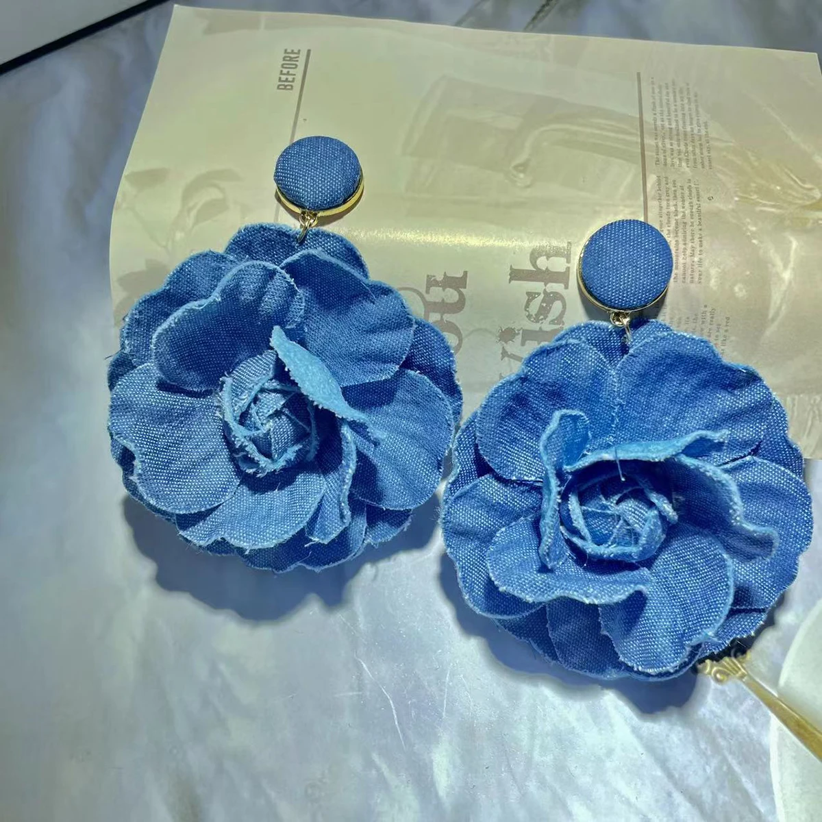 Pendientes bohemios de algodón azul para mujer, aretes colgantes de flores, joyería de vacaciones de moda, novedad de verano