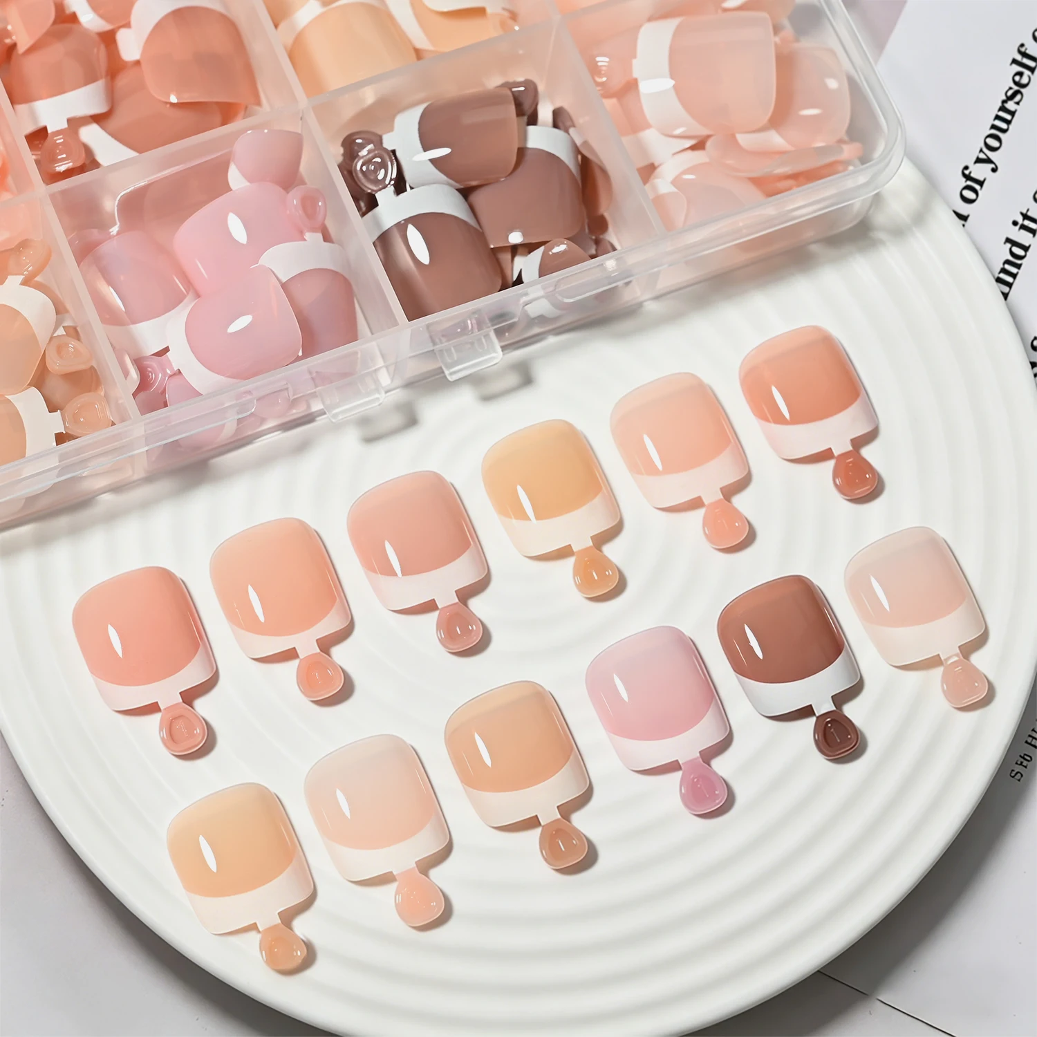288Pcs Short Square French Tip Press On Toenails Glossy Nude Pink Brown Fake Toe Nails for Summer Daily Wearable False Toenail T view 3