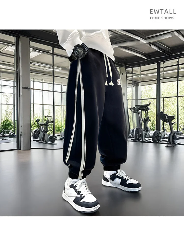 Lose geschnittene Sport-Hosen für Teenager-Jungen mit Seitenstreifen, hochwertige Kinder-Frühlings-Sweathosen, schmal geschnittene Kinderhosen, Größe 5 7 9 13 14 – Detail 3