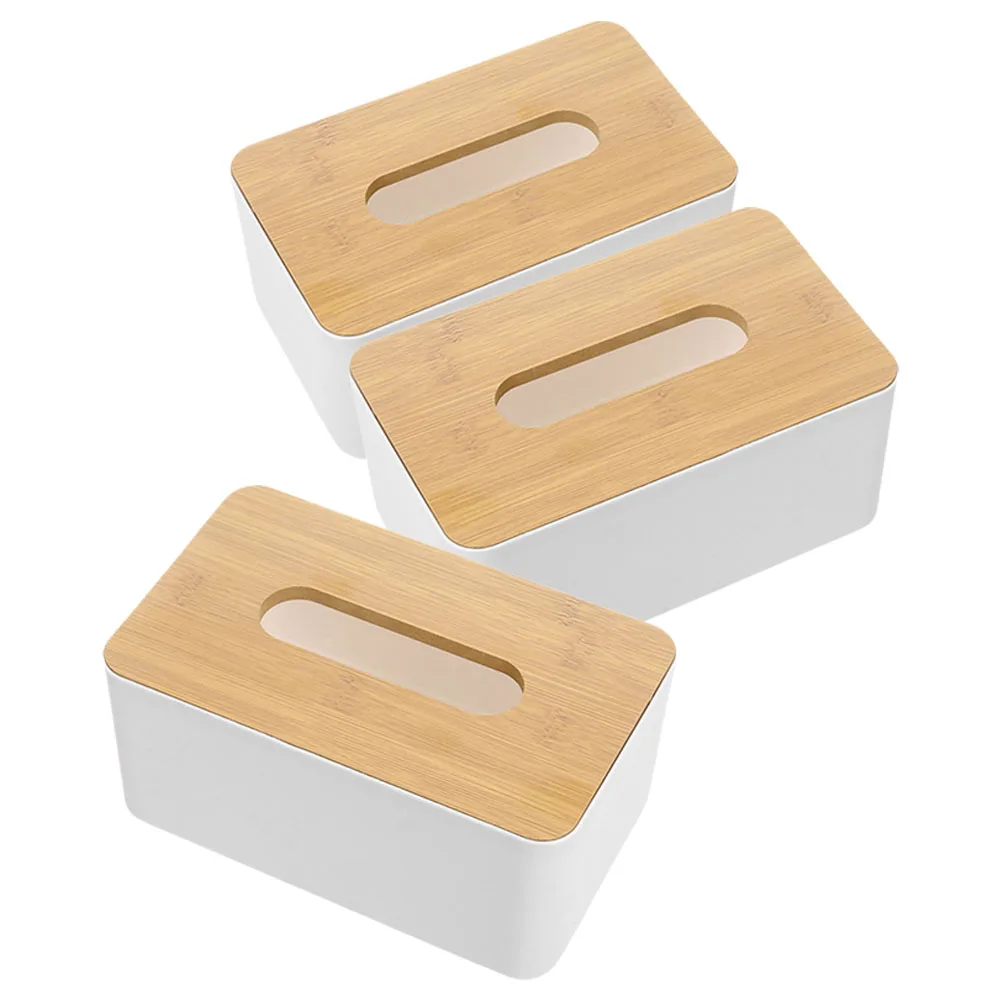

3Pcs Wood Tissue Box Cover Rectangular Simple Design Large Capacity Tissue Holder for Home Office Car Bedroom Bathroom Organizer