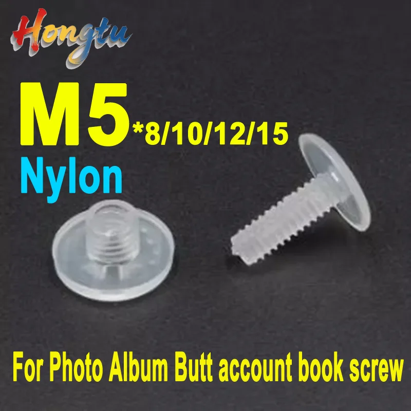 20 Sets M5*8/10/12/15/20 Large Flat Nylon Plastic Chicago Screws Nails Studs Snap Rivets for Photo Album Butt Account Book Screw