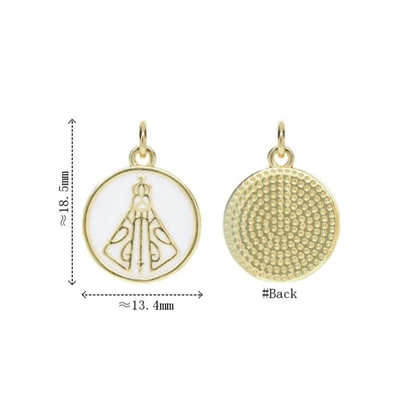 

2Pcs Pendant Spiritual Charms White Circle Coin Our Lady Of Aparecida Round Shape Copper Enamel Gold Color Jewelry