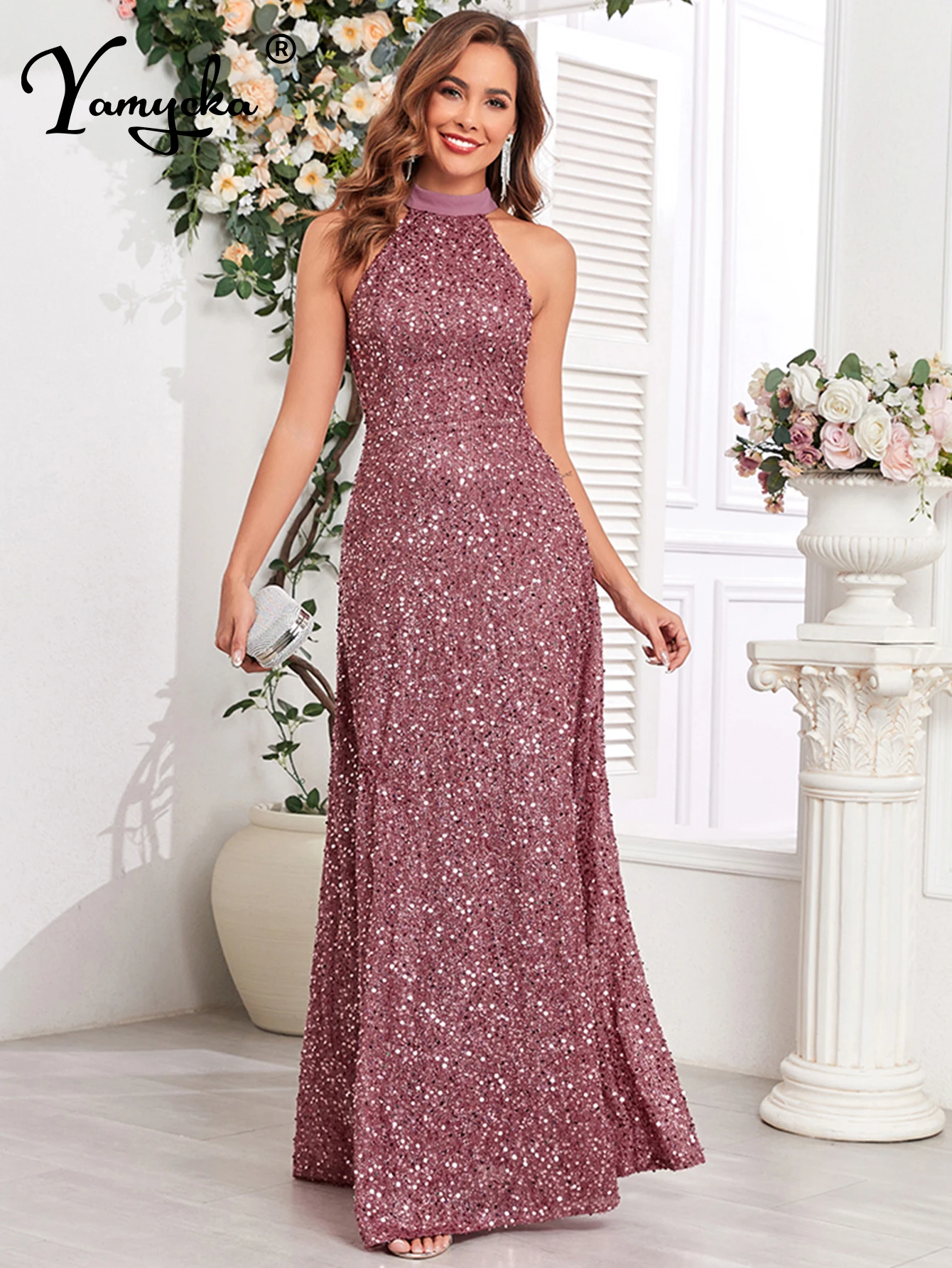 Sexy elegant birthday evening party dresses women luxury new bridesmaid prom long dresses pink maxi summer sequin dress vestidos