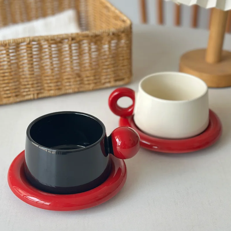 210ml Ceramic Coffee Cup Dish Set French Elegance Retro Splicing Color Style Home Afternoon Tea Luxury Festive Water Cup Plate
