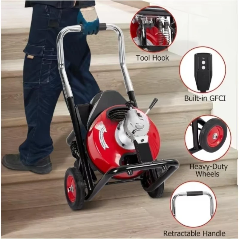 For Home Plumbing 100Ft Electric Automatic Drain Cleaner Spring Pumbling Snake Pipe Sewer Cleaning Machine