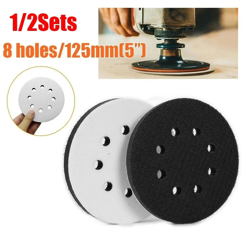 1/2Sets Backing Plate Sponge Interface Pad Hook Loop 8 Holes Sanding Pads 5inch 125mm Soft Polishing Grinding Disc