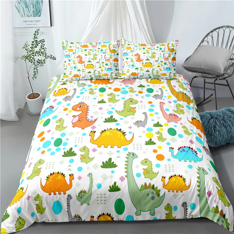 

Multisize Down Quilt Cover & Pillowcase Bedding Set with Cartoon Dinosaur Digital Print - Ideal for Children's Bedroom