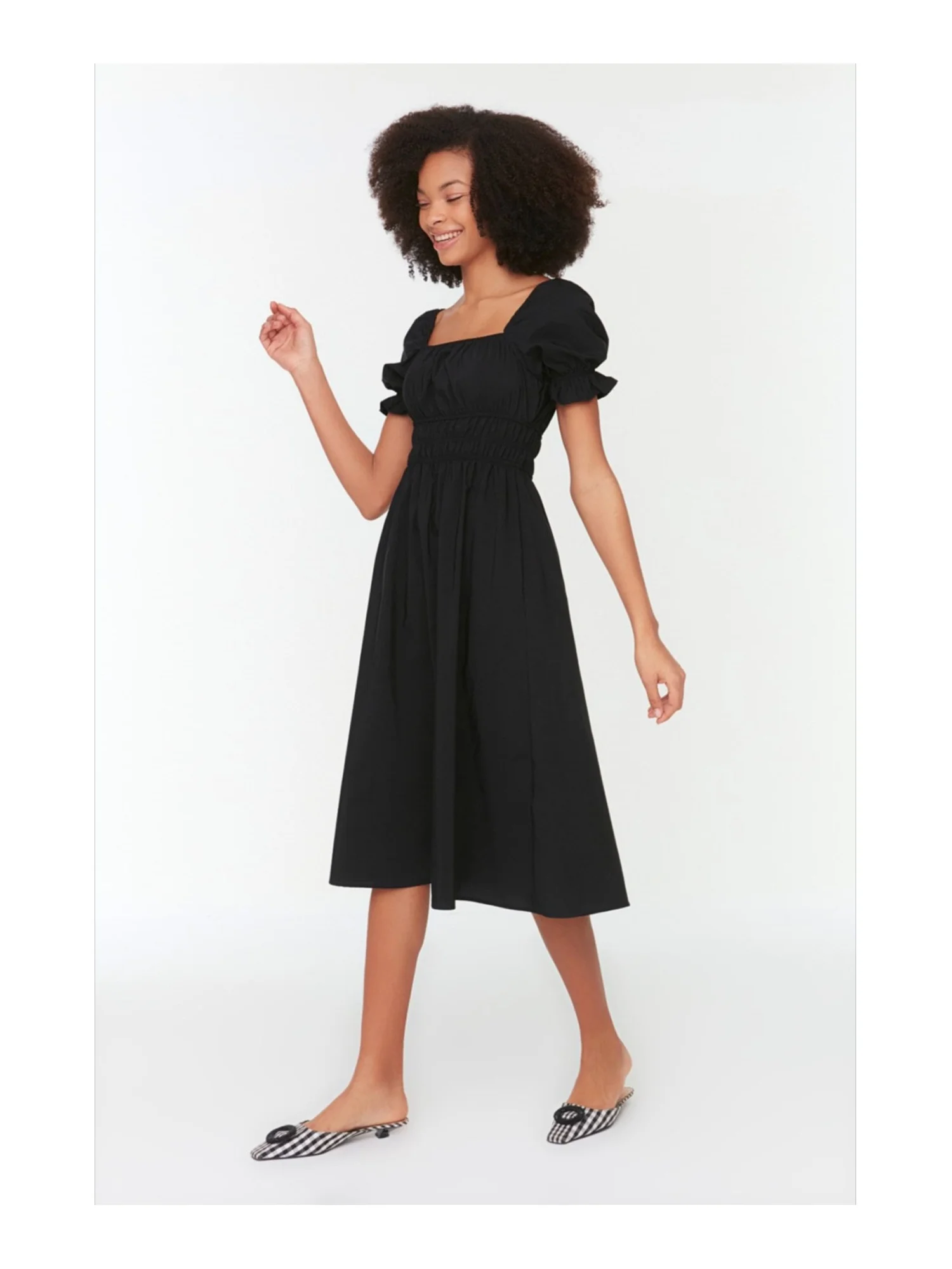 Trendyol TYZA Women's Dresses Casual Regular Fit Standard Sleeve Square Collar Woven Plain Dresses Casual Long