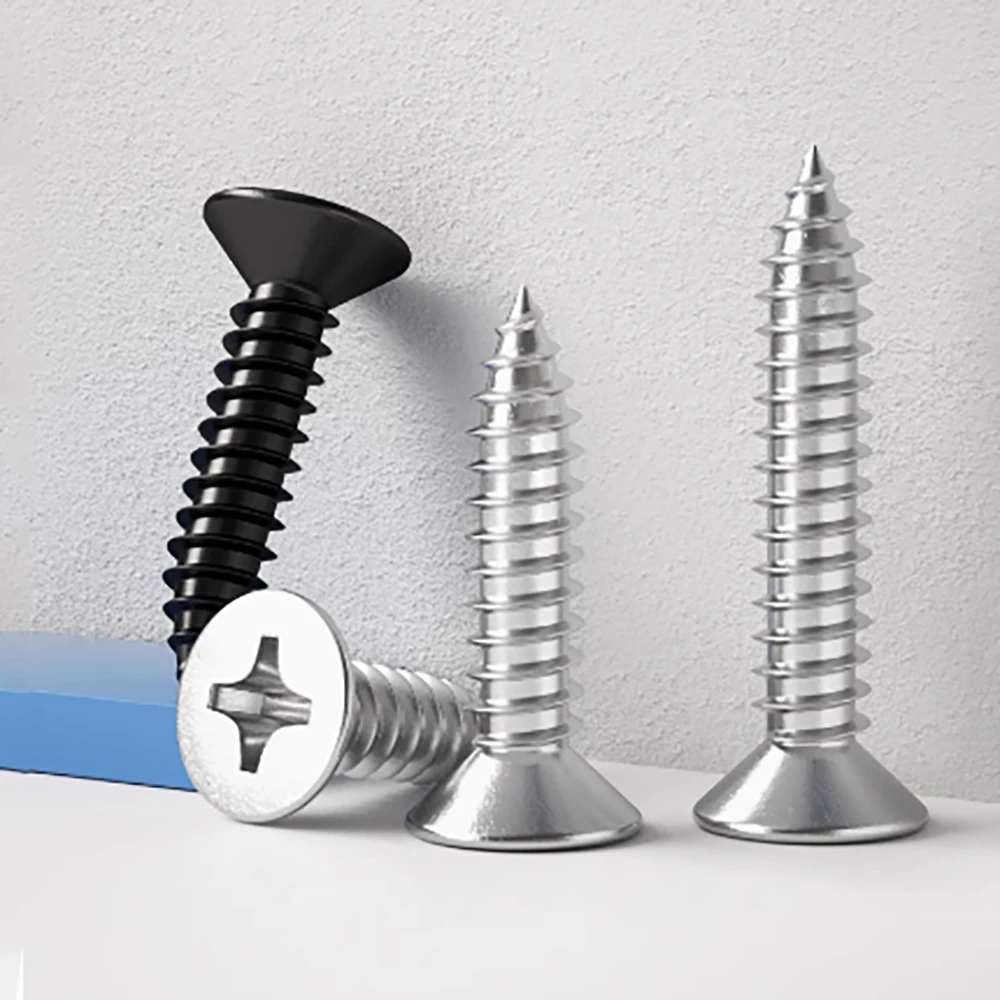 Length 16mm-100mm 304 Stainless Steel Self Tapping Screw M6 M8  Cross Countersunk Head Flat Head Screw Wooden Board Screw