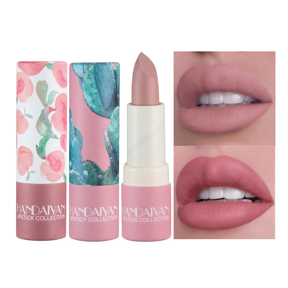 HANDAIYAN lápiz labial mate Nude, nuevo estilo de colección, estampado Floral, suave y liso, terciopelo, maquillaje, bálsamo de tinte labial de niebla impermeable