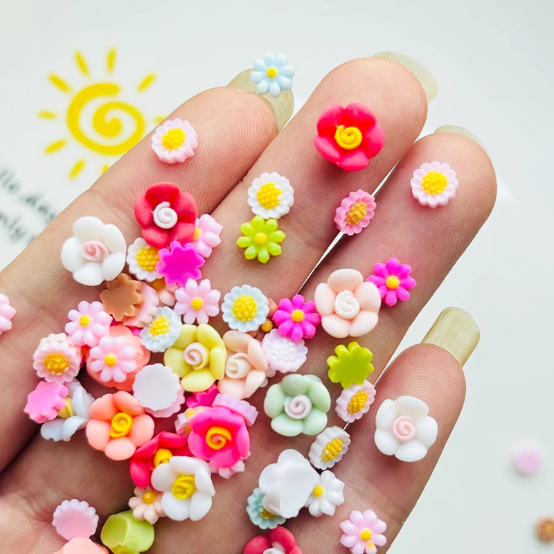 100 pcs resin mixed flower flat back daisy sunflower flower convex circular scrapbook Diy nail art hair clip with accessories