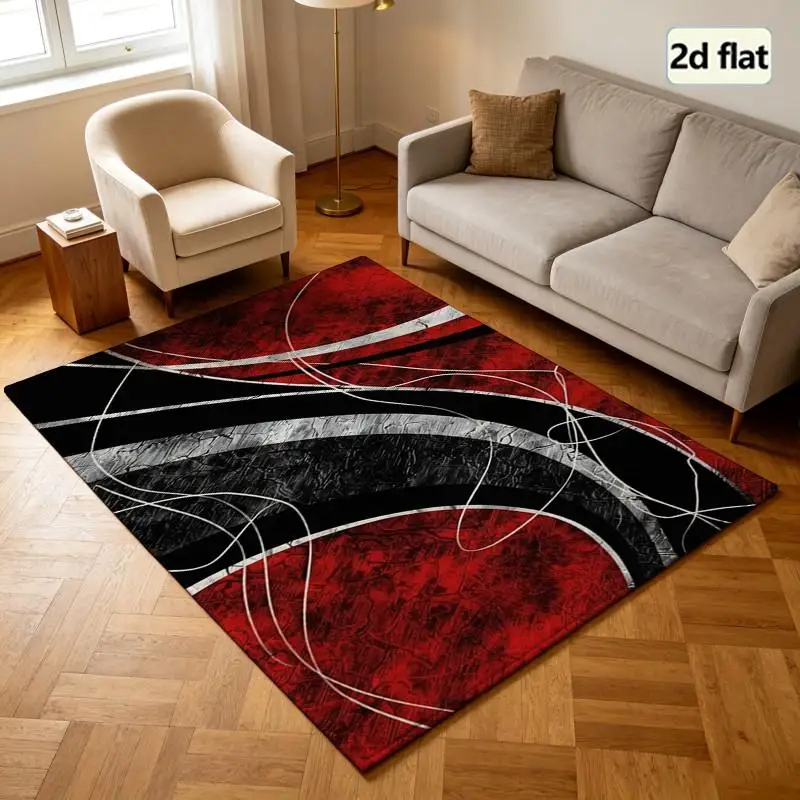 1 Piece Of Abstract Red Black Geometric Line Art Carpet, Soft, Comfortable, All Seasons, Easy To Maintain, Home Decor For Living Room, Bedroom, Dining Room, Autumn, Winter