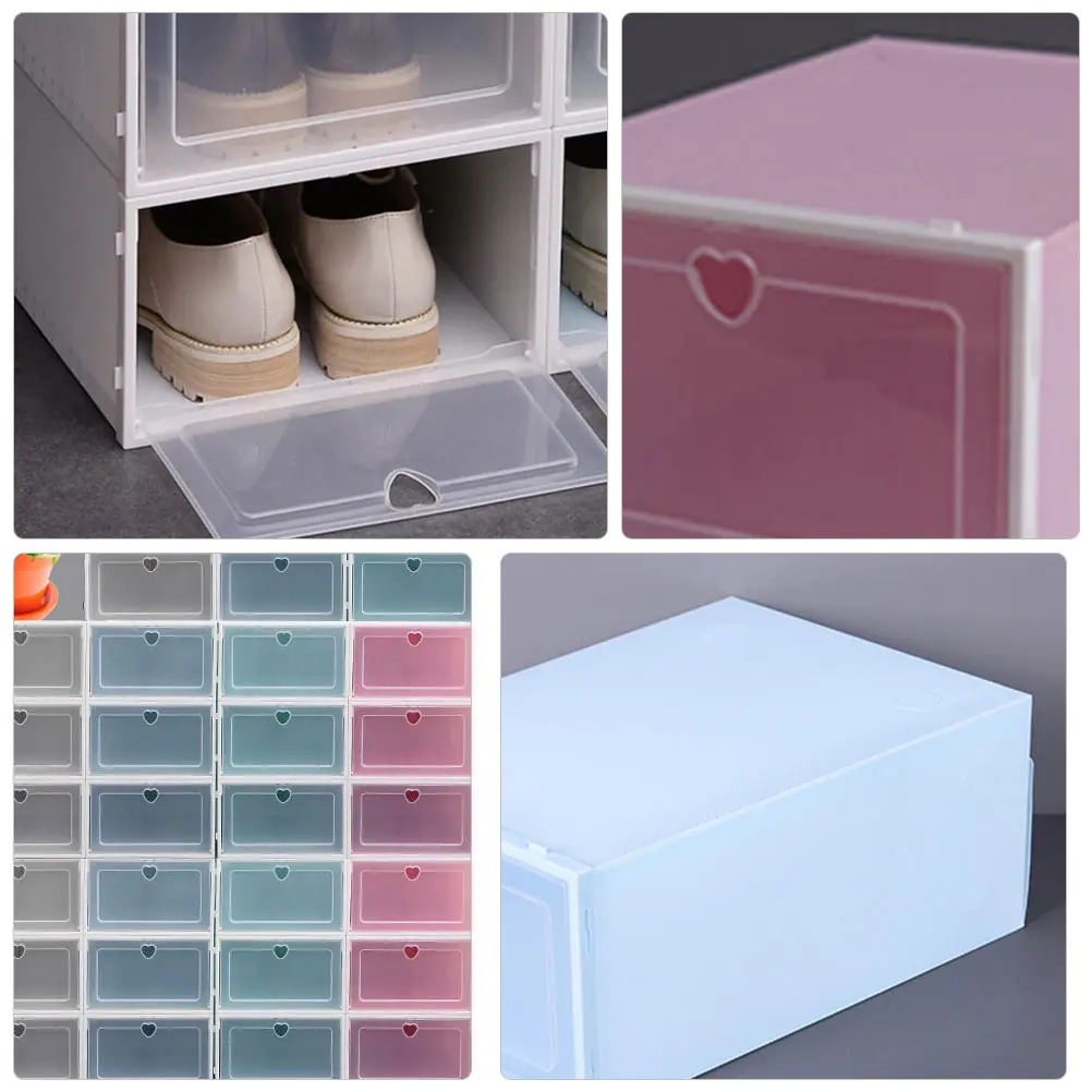 

4pcs Plastic Shoe Boxes Transparent Window Dustproof Stackable Shoe ganizers Storage Solutions Housewares