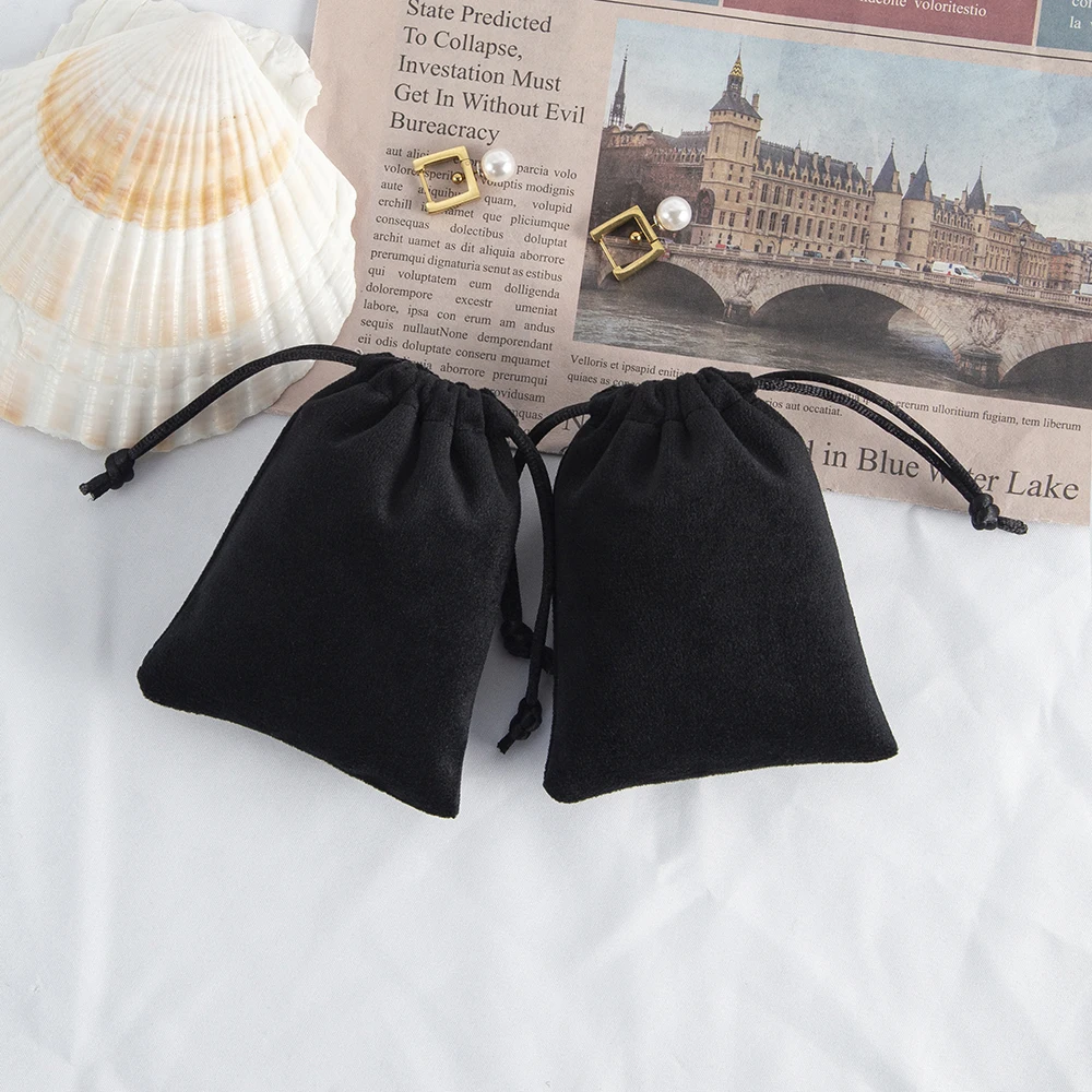 

10Pcs/Lot Soft Velvet Gift Bag Black Suede Jewelry Drawstring Pouch For Ring Earring Bracelet Pendnat Packaging Wedding Favors