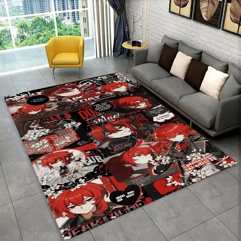 New Genshin Impact Cartoon Game Carpet Rug for Bedroom Living Room Sofa Playroom Doormat Home Decor,Kid Area Rug Non-slip gift