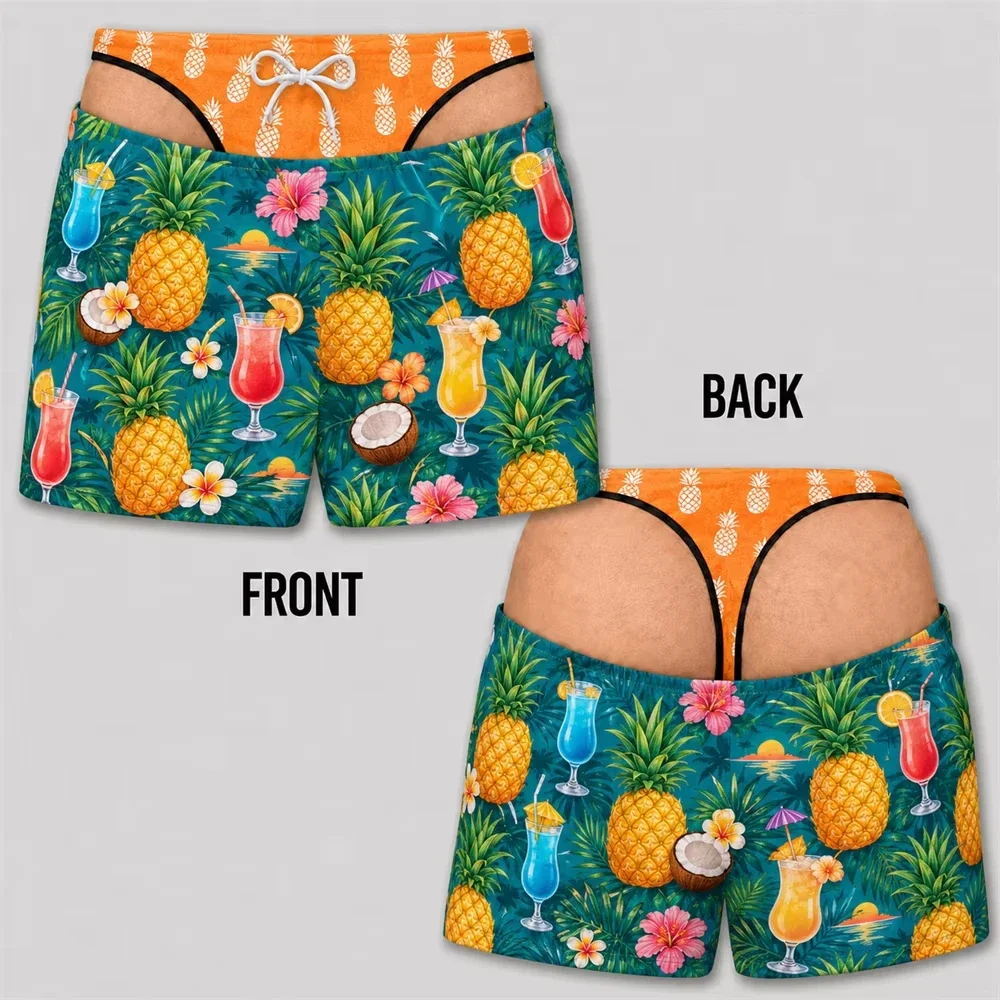 Herren-Badehose mit ausgefallenem Schnitt, 3D-Druck, tropischer Sonnenuntergang, Ozean-Tiermuster, elastischer Kordelzug, Sommer-Strandparty-Shorts – Detail 6
