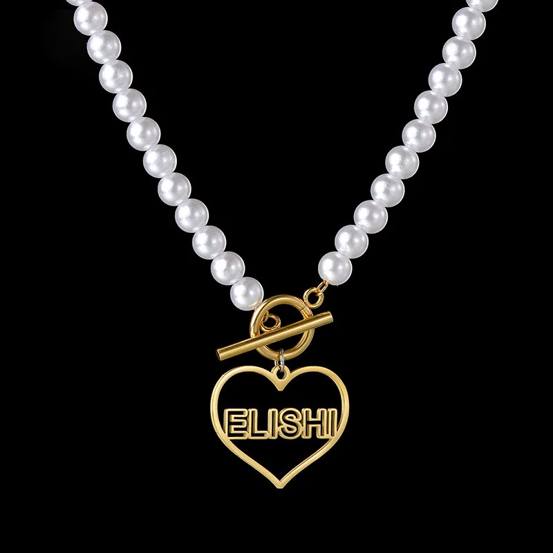 

Niche Letter Love Pearl Necklace 41cm -50cm Women's DIY Korean Version Light Luxury Stainless Steel Name Necklace Jewelry