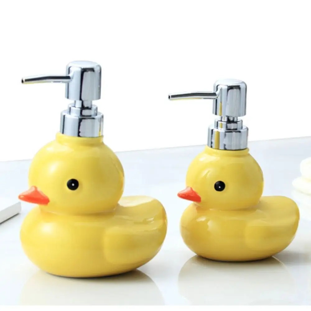 

Pump Bottle 450/270ml Soap Dispenser Cartoon Duck Ceramic Lotion Storage Container Refillable Yellow Shampoo Bottle Shower Gel