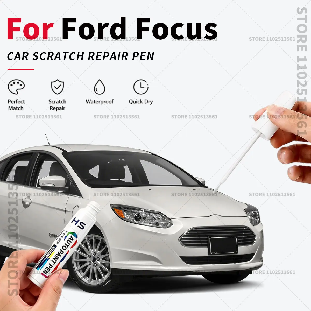 Car Touch Up Paint Pen Quick Repair Scratch Remover Auto Paint Brush Easy Application For Ford Focus White ZAFA Black Blue Red