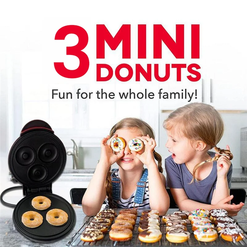 Electric Donut Machine Non-Stick Coated Kitchen Donut Maker Kid's Snacks Desserts Breakfast Mini 3 Donut Maker EU Plug