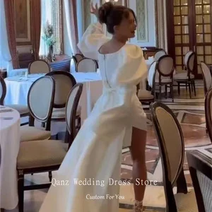 Qanz moderne hochbässe Hochzeitsfeier Kleider Satin Puff Langarm Tama Kleid Tribunal Zug Custom Hochzeitskleid 9 Hauptverkaufskleid Braut Satin Luxus - №9