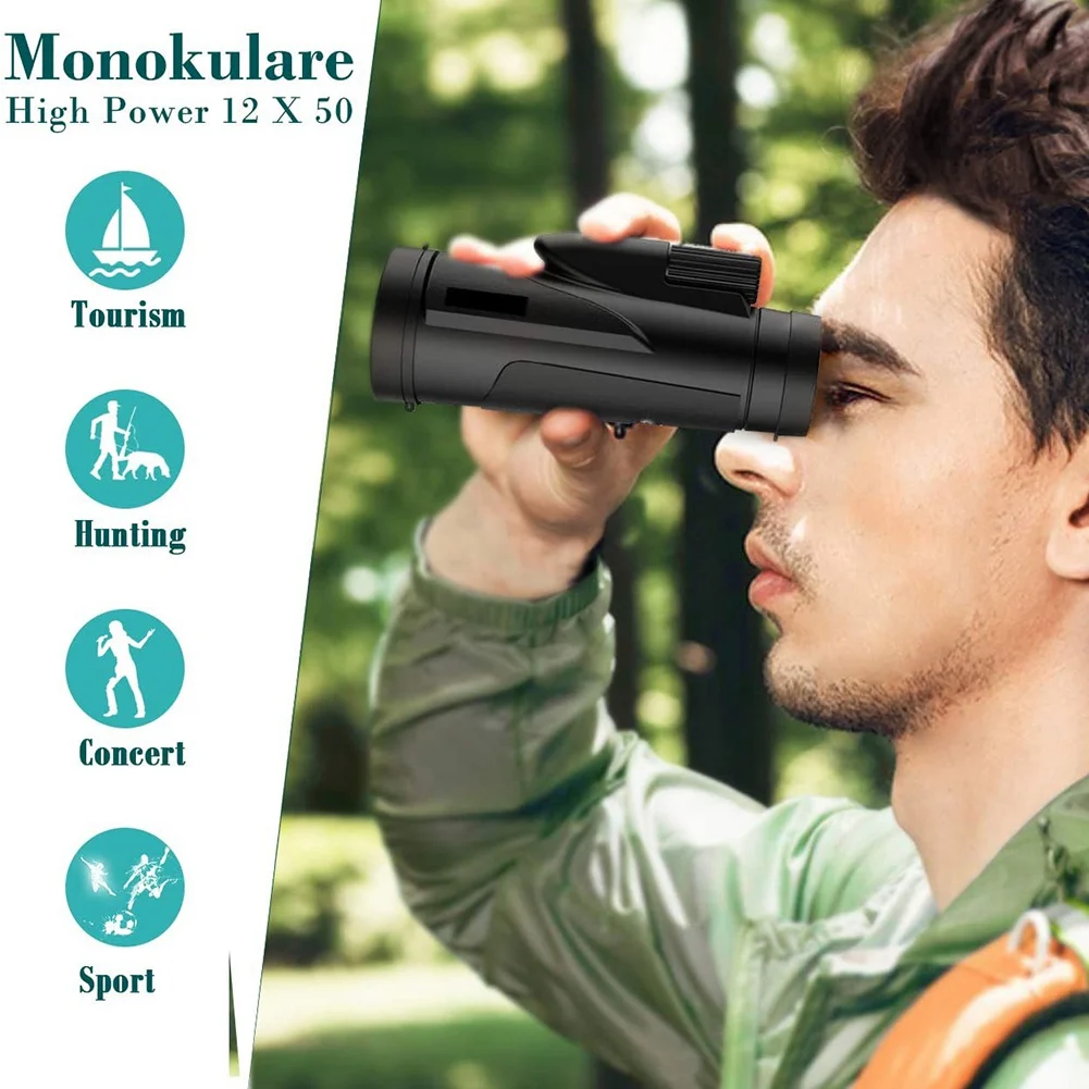 12X50 Monocular Telescope with Phone Clip Holder Tripod for Hiking