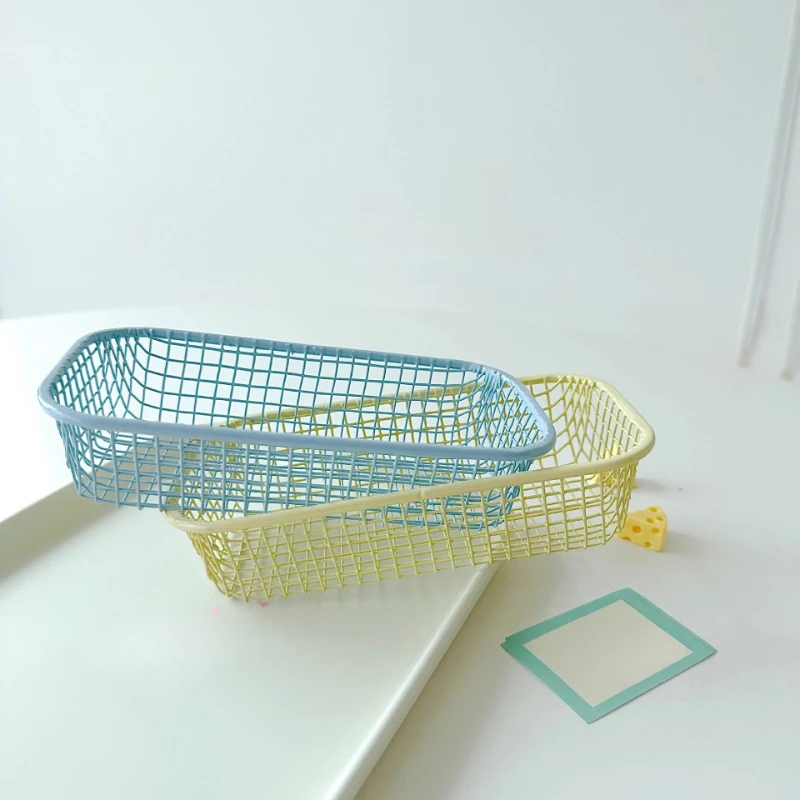 سلة سلكية معدنية قابلة للطي منظم سطح المكتب مكتب عمل تخزين سلة تخزين حديدية عتيقة لغرفة المعيشة المطبخ ديكور المنزل #6