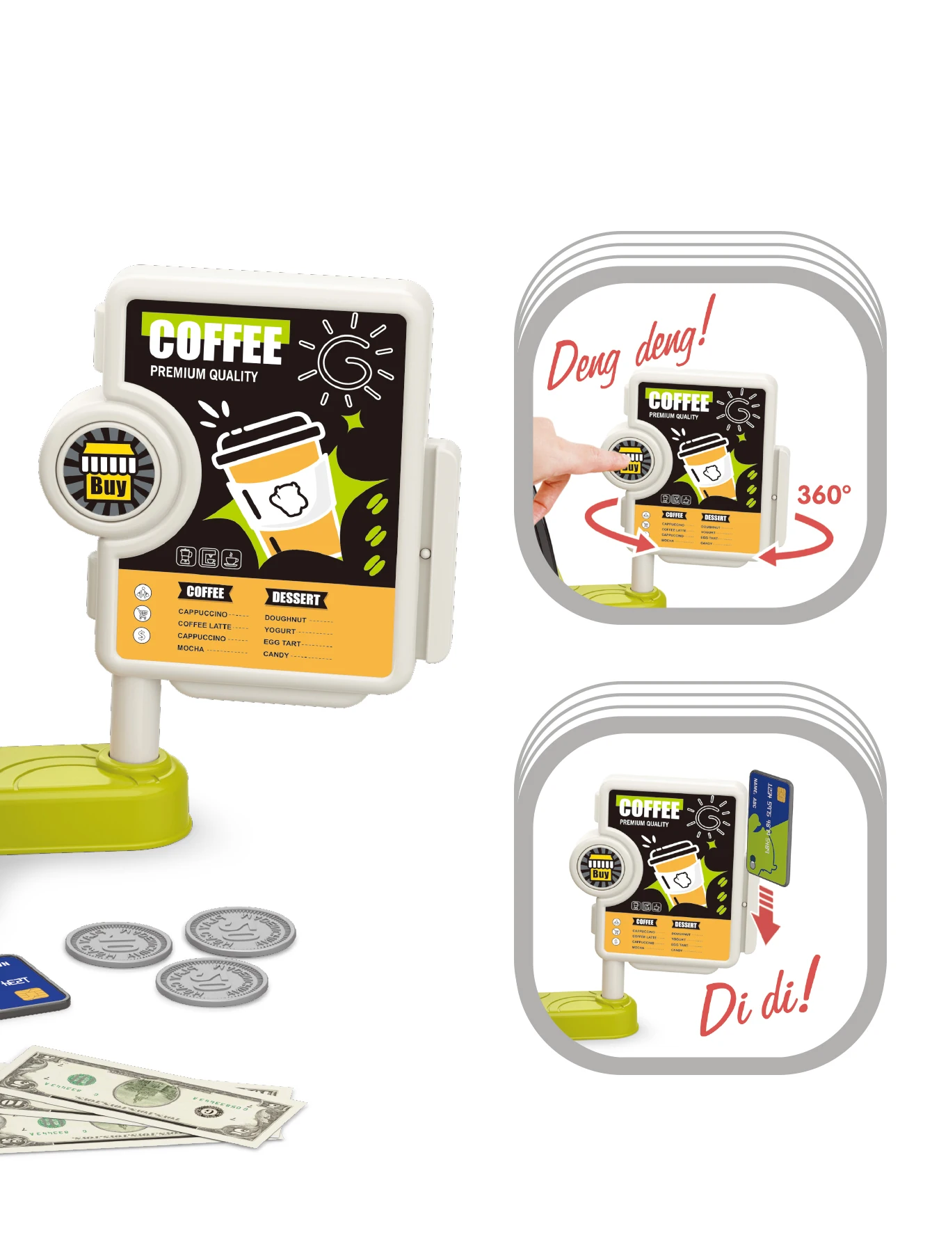 Kaffee maschine 3-in-1 Combo-Set mit Sound, manuelle Abgabe so tun, als würden Kinder spielen Set Geschenke für Jungen und Mädchen