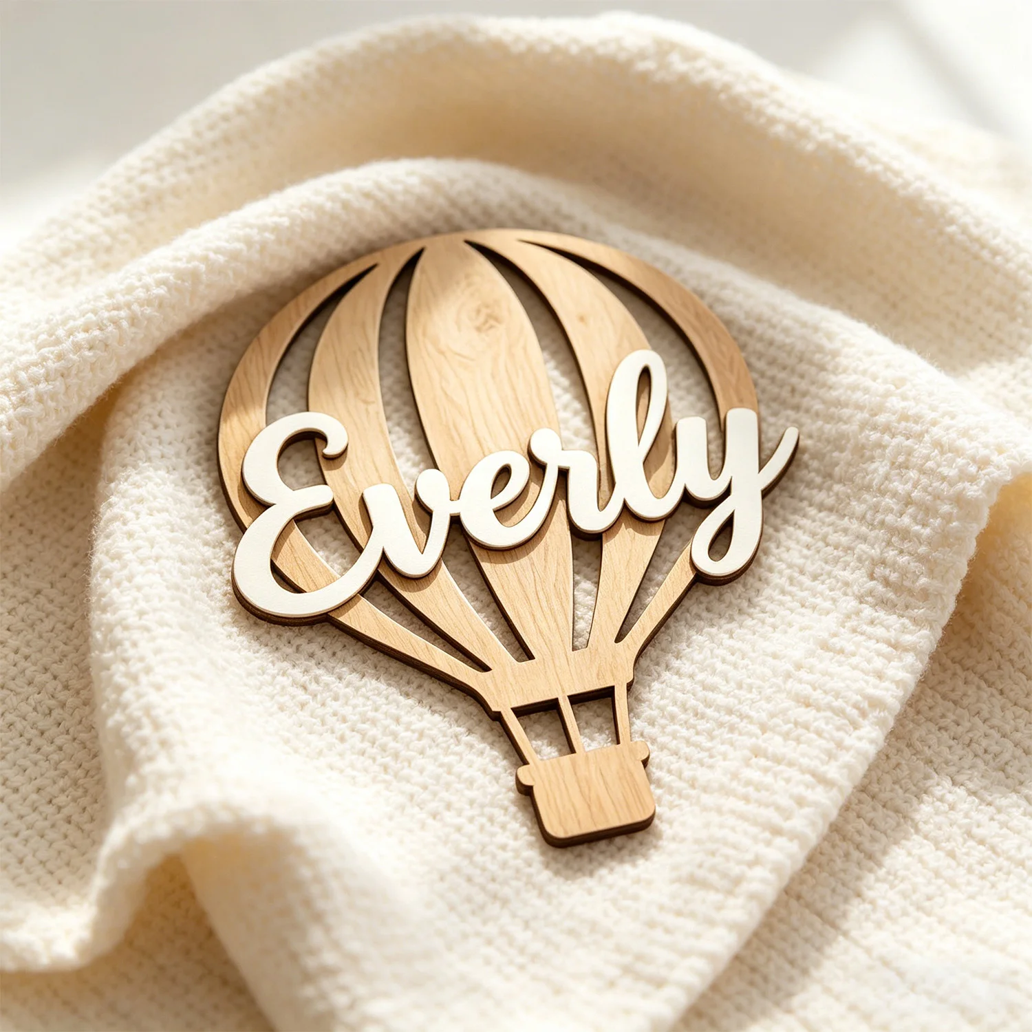 1pc Custom Hot Air Balloon Shaped Wooden Name Sign Personalized Cursive Text Wall Tabletop Home Decor Plaque