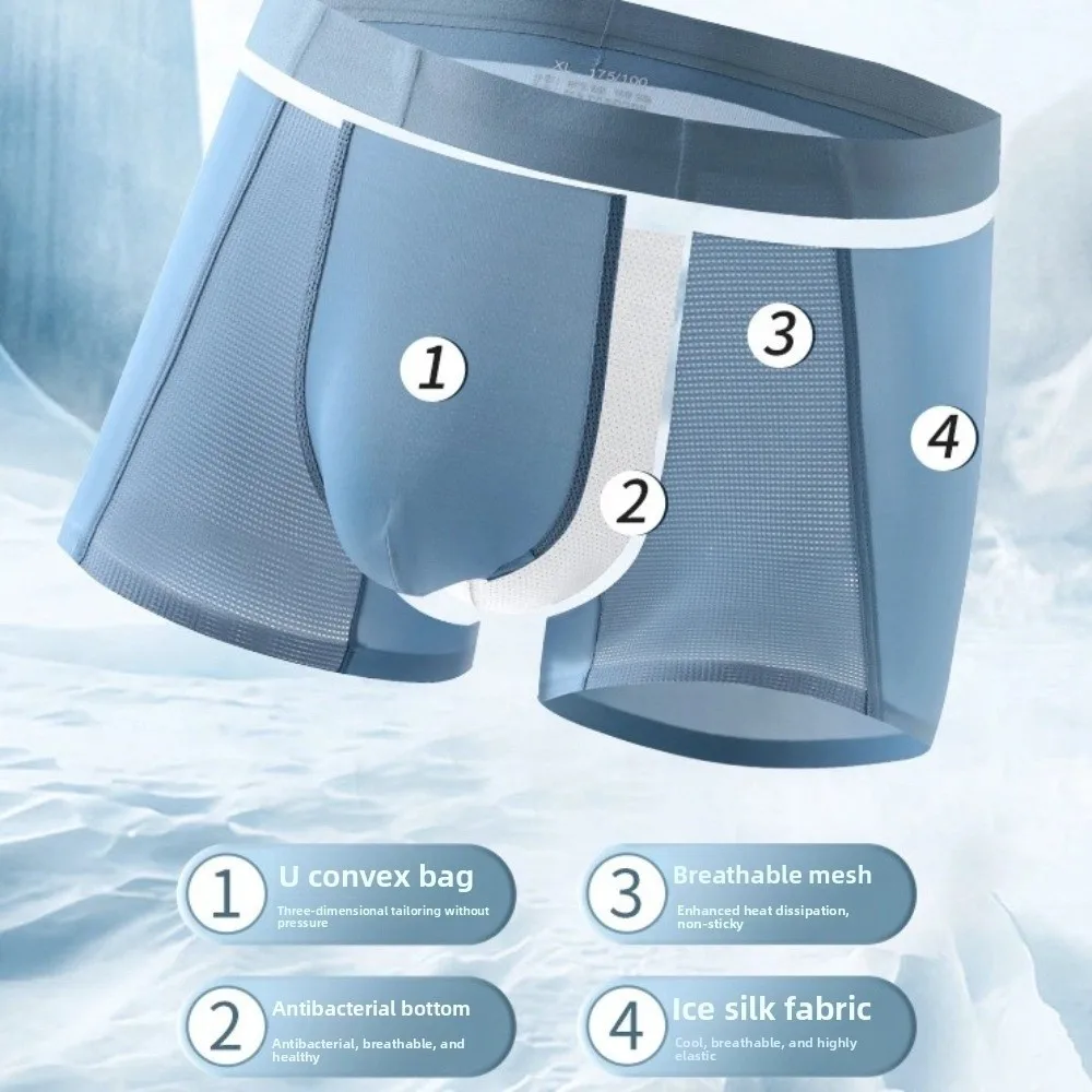 

Breathable Thin Men Silk Boxer Briefs Mid Waist Mesh Ice Silk Boxers Lingerie Underpants Underwear for Men Male