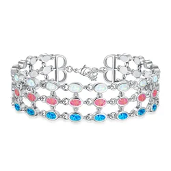 Bohemian style Designer Jewelry Multi-Layer Chain with Sparkling Oval Opals Charm Bracelet for Women October Birthstone Gifts