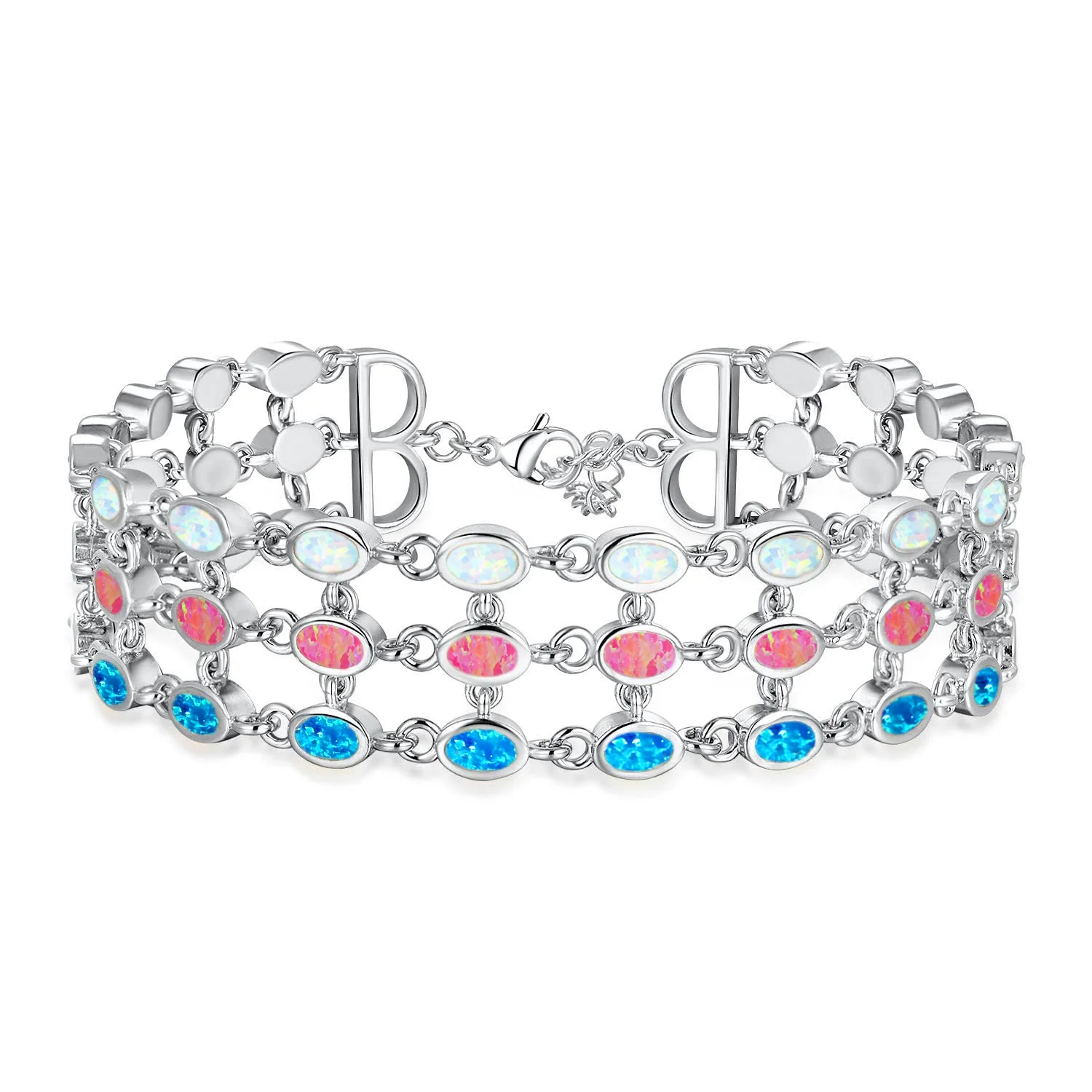 Bohemian style Designer Jewelry Multi-Layer Chain with Sparkling Oval Opals Charm Bracelet for Women October Birthstone Gifts