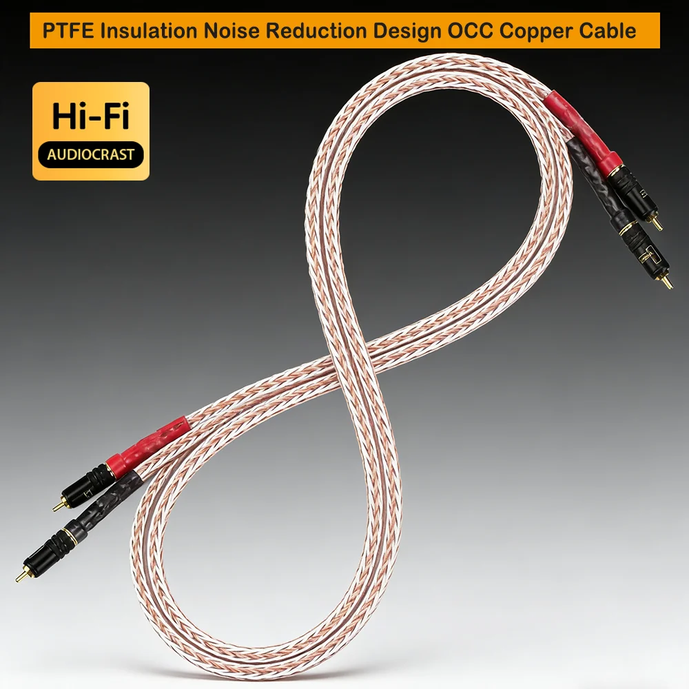 High Quality 8TC 7N OCC Pure copper RCA Cable Hi-end CD Amplifier Interconnect 2RCA to 2RCA Male Audio Cable