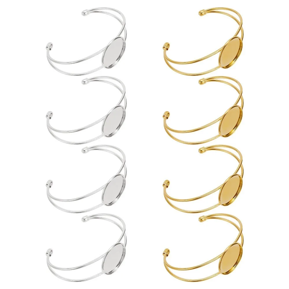 

1box 8pcs 2 colors Brass Cuff Bangle Making Blank Bangle Base with Flat Round Tray en Tray