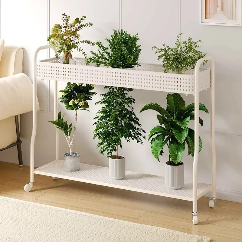 Cream Wind Moving Edge Several Meat Flower Stand Shelf Balcony Wrought Iron Flower Rack Living Room Floor Double Layer