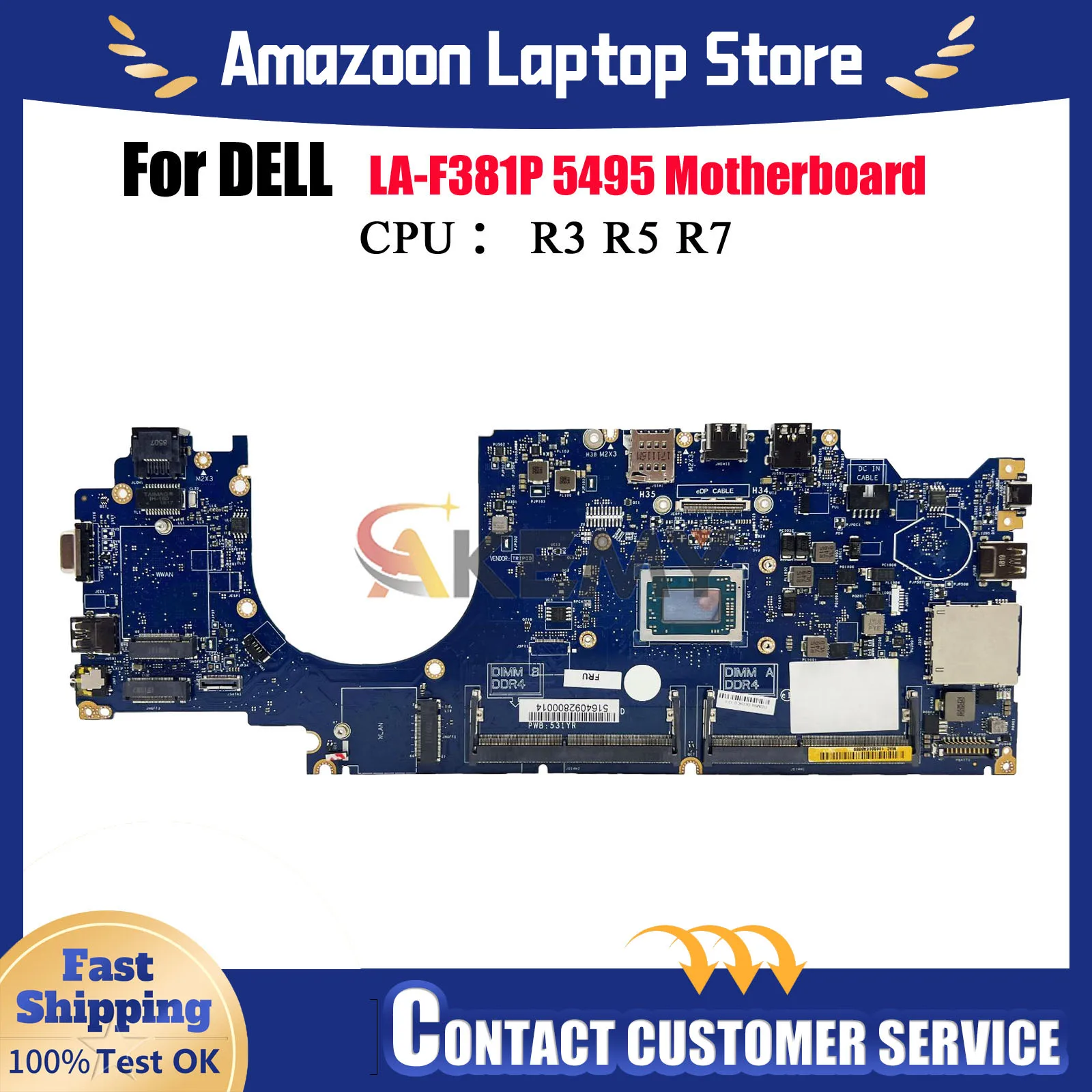 

07CT81 09GYDK 0MV0K5 для Dell Latitude 5495 LA-F381P, материнская плата для ноутбука с процессором R3 R5 R7, высокое качество, 100% полностью протестировано