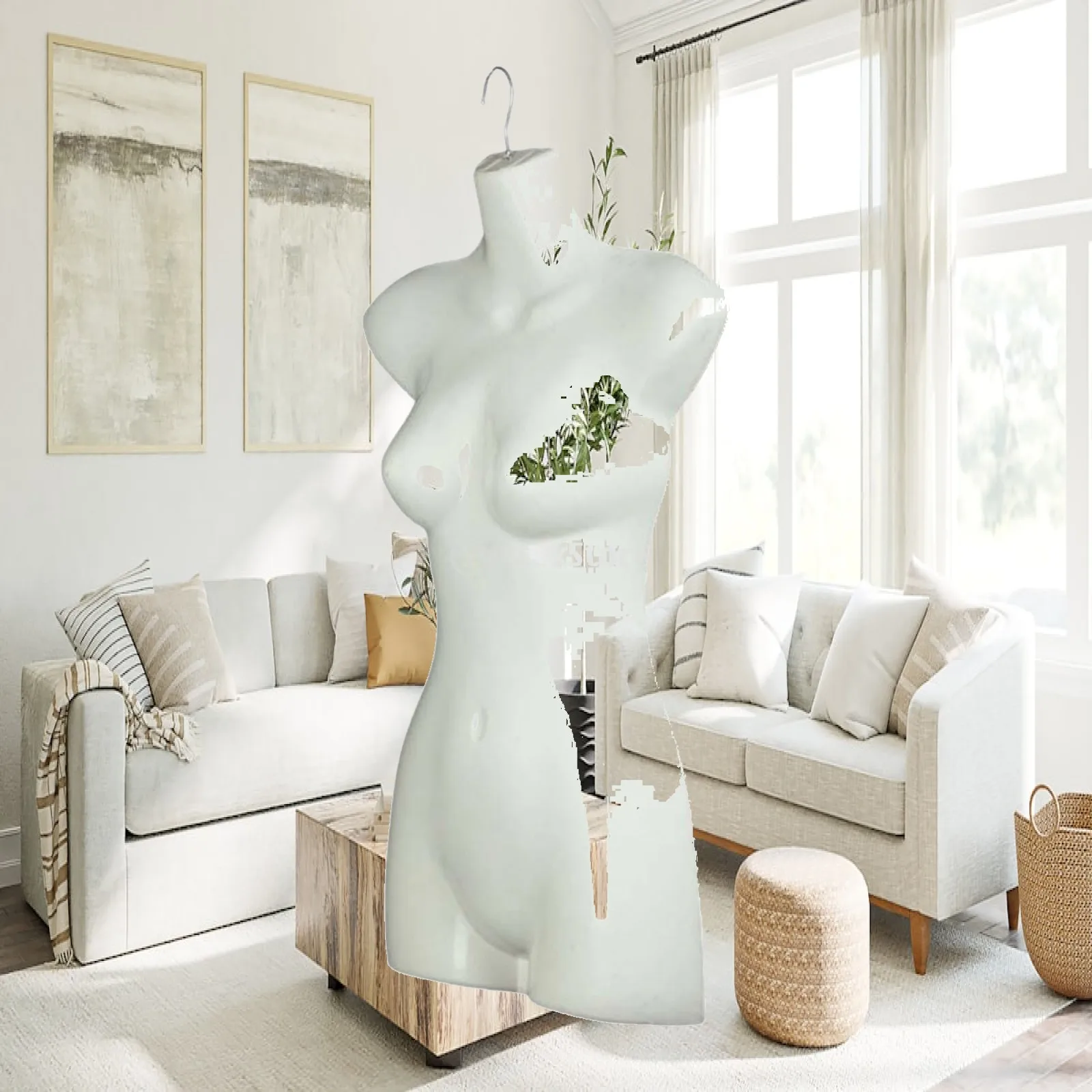 Mannequin Torso Woman Hanging Dress Form Plastic Half Body Display Prop with Hanger for Clothing Boutiques Malls Vendors