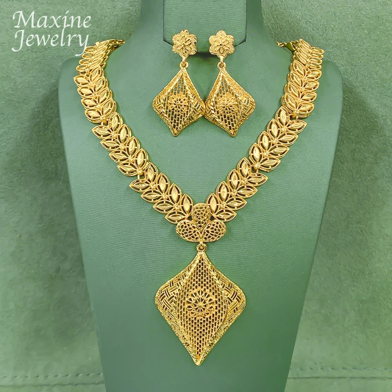 Originelles Design Einzigartiges Dubai 18K Vergoldetes Schmuckset für Damen Goldener Schmuck Halskette Ohrringe Braut Party Hochzeit Geschenke