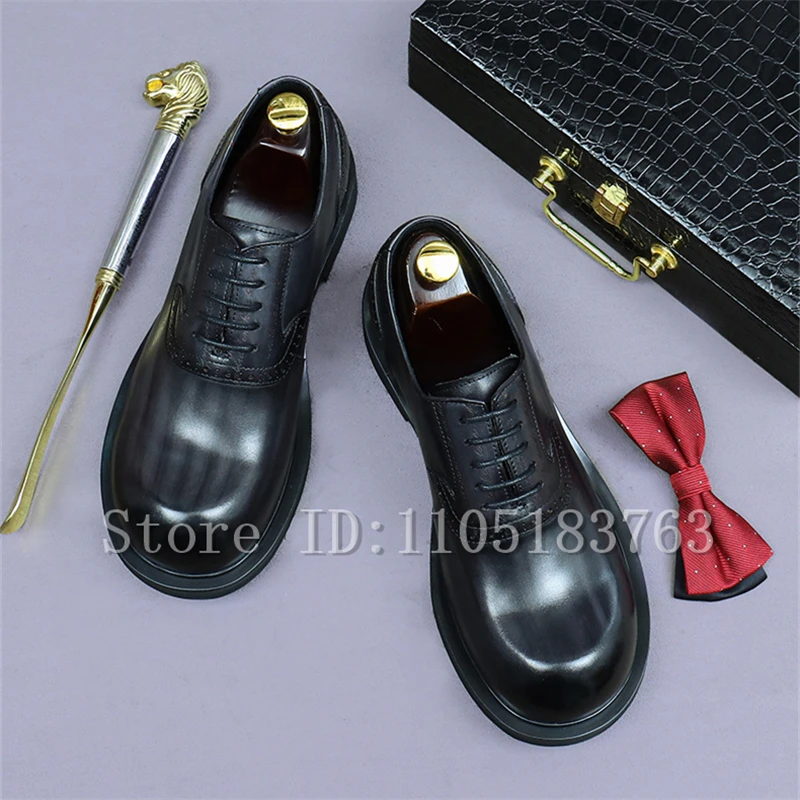 British Style Big Toe Business Dress Leather Shoes Men Designer New Cowhide Lace Up Oxfords Gentleman Wedding Party Shoes