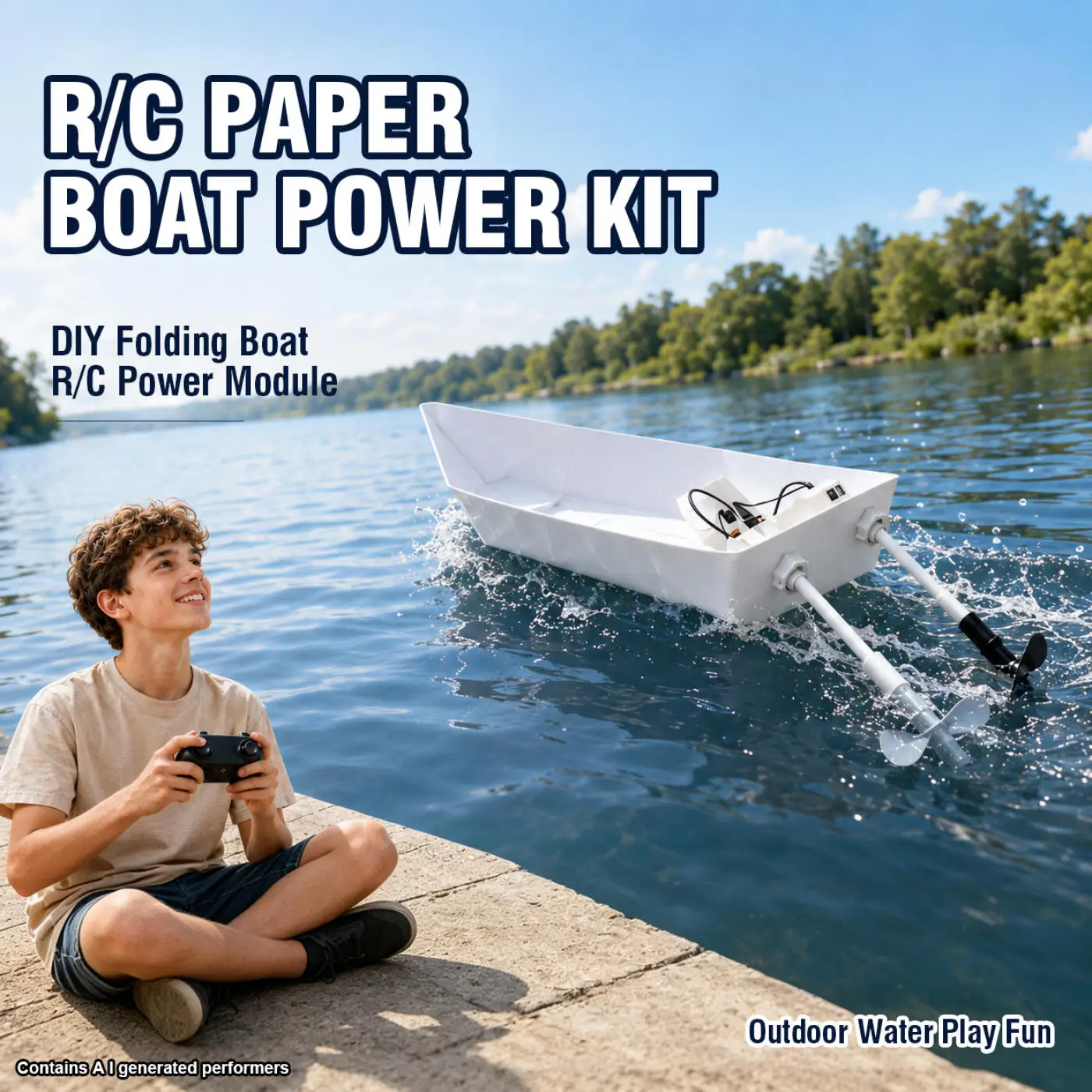 DIY RC Paper Boat Assembly Ship Kit Remote Control Speedboat Radio-controlled Race Boats Indoor Outdoor Water Toy Birthday Gifts