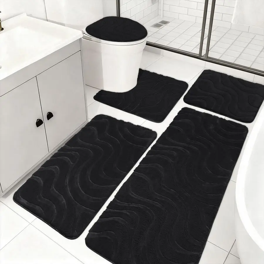 

Bathroom Rug Sets 5 Piece, Ultra Soft Absorbent NonSlip Plush Bath Mats, Includes Toilet Cover, Bath Runner and UShaped Contour